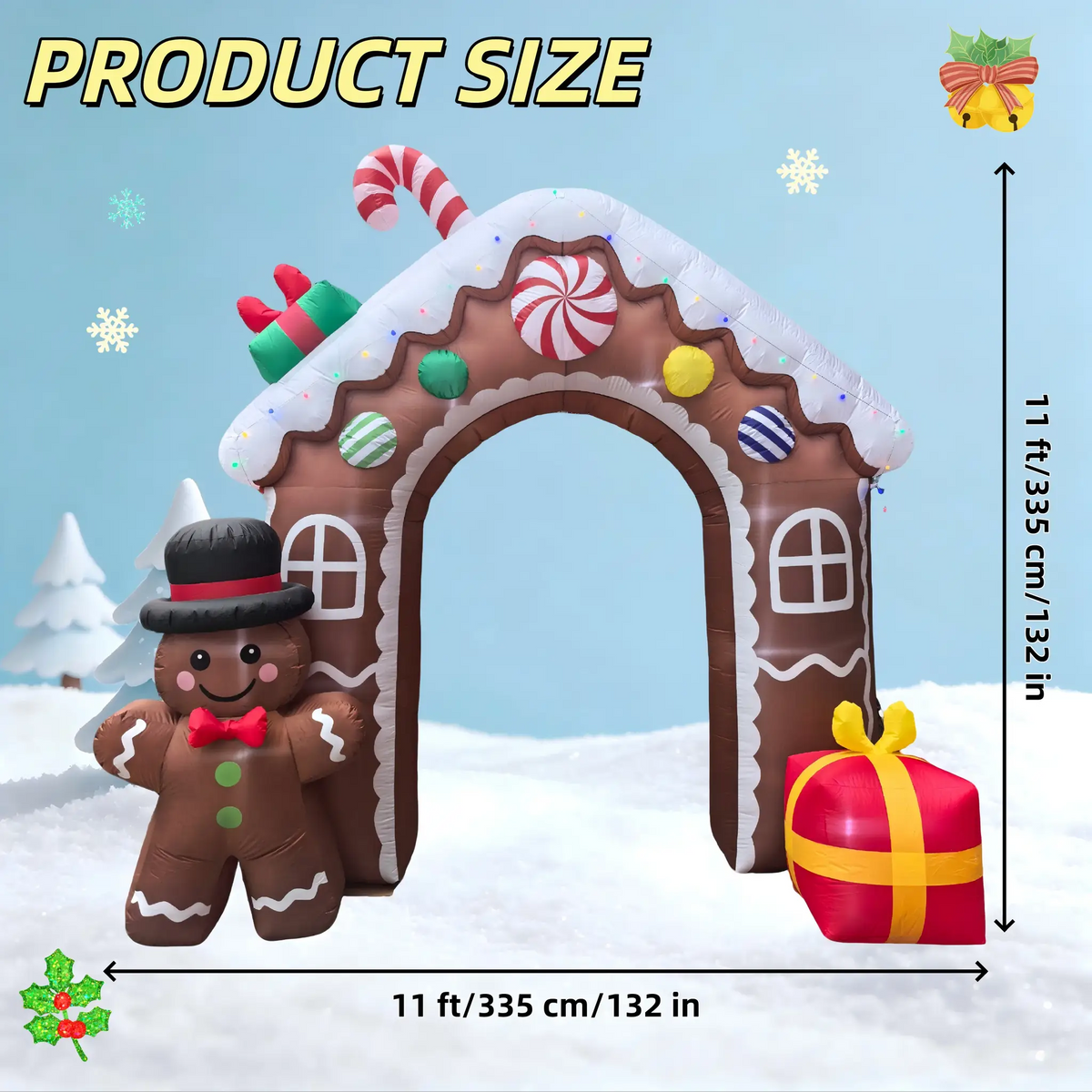 Inflatable Gingerbread Archway | 11 Ft | Built In Led Lights | Outdoor Decor
