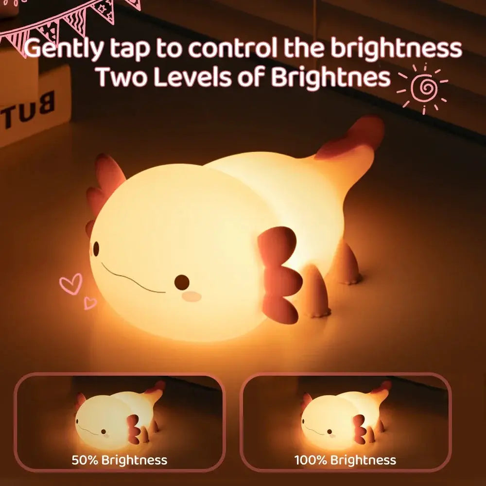 LED Axolotl Night Light | Touch Control | Battery Powered | Kids Bedroom