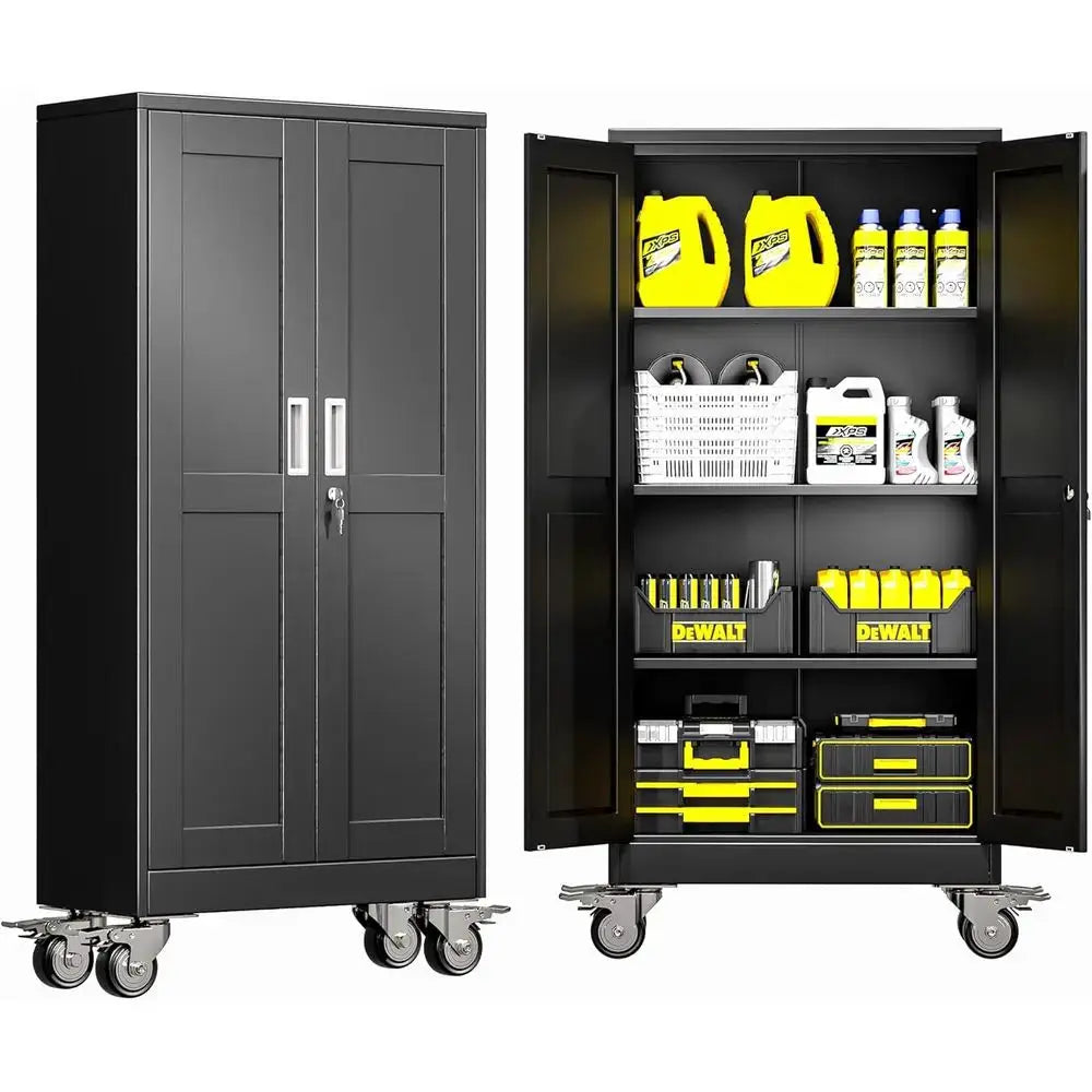 Metal Garage Storage Cabinet with Lock, 61” Tall Lockable ile Cabinet with Wheels, Steel Tool Cabinet with 2 Door and 3 Adjustab from PriceLows™