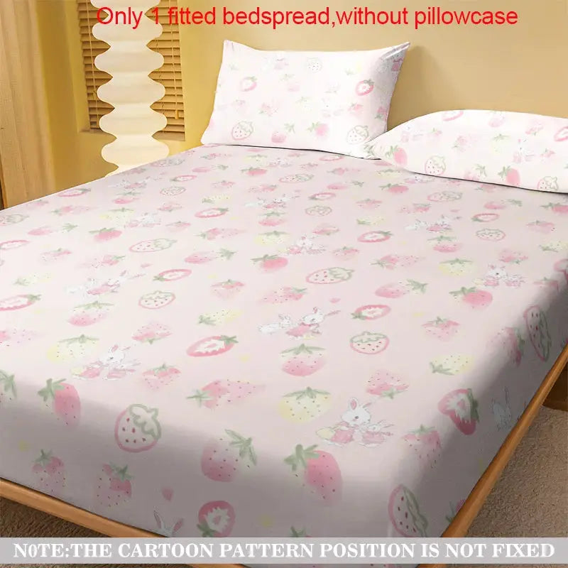 Rabbit Cartoon Printed Matte Fitted Sheet 1pc Cute Animal Design Bed Cover for Bedroom (Excluding Pillowcases) from PriceLows™