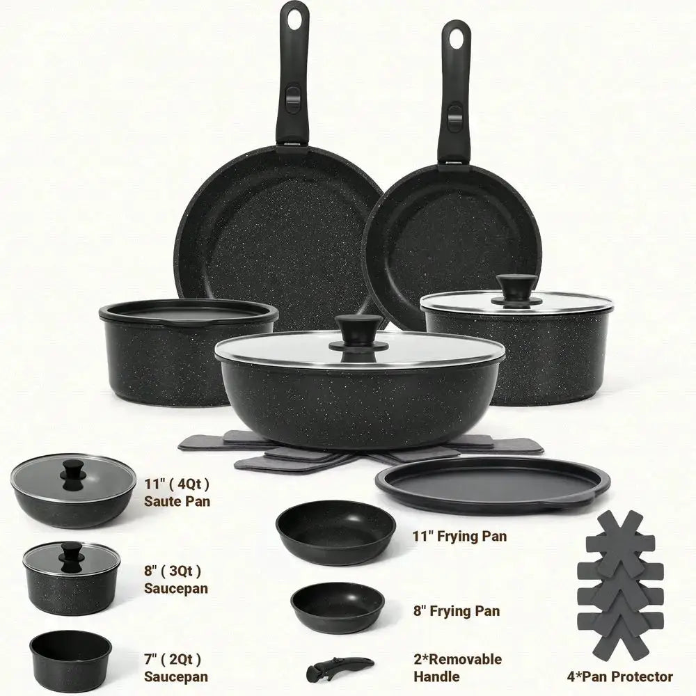 15pcs Nonstick Cookware Set - Induction Compatible Granite Coated Pots & Pans Kit With Frying Pans, Saucepans,Durable Aluminum Kitchen Set,Frying Pan, Stew Pot, Frying Pan, Non-Stick Pan, Soup Pot, Practical Kitchen Tools from PriceLows™