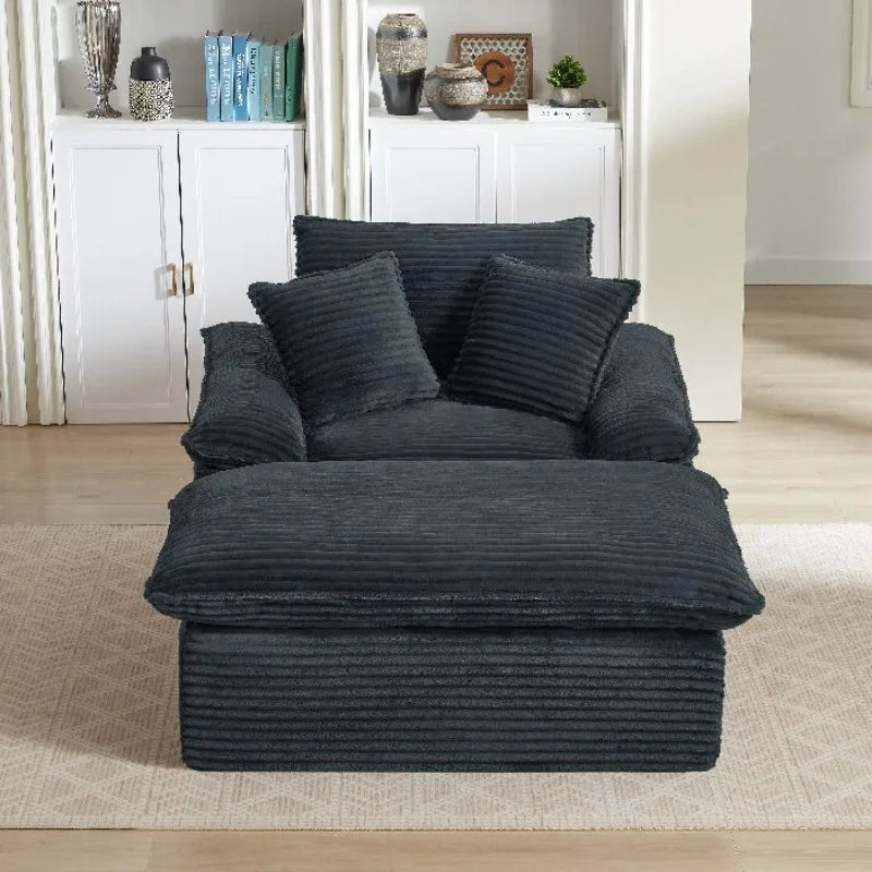 Sofa | 51.97 Inch | Modern Cushioned Single Seat With Footrest | Dark Gray