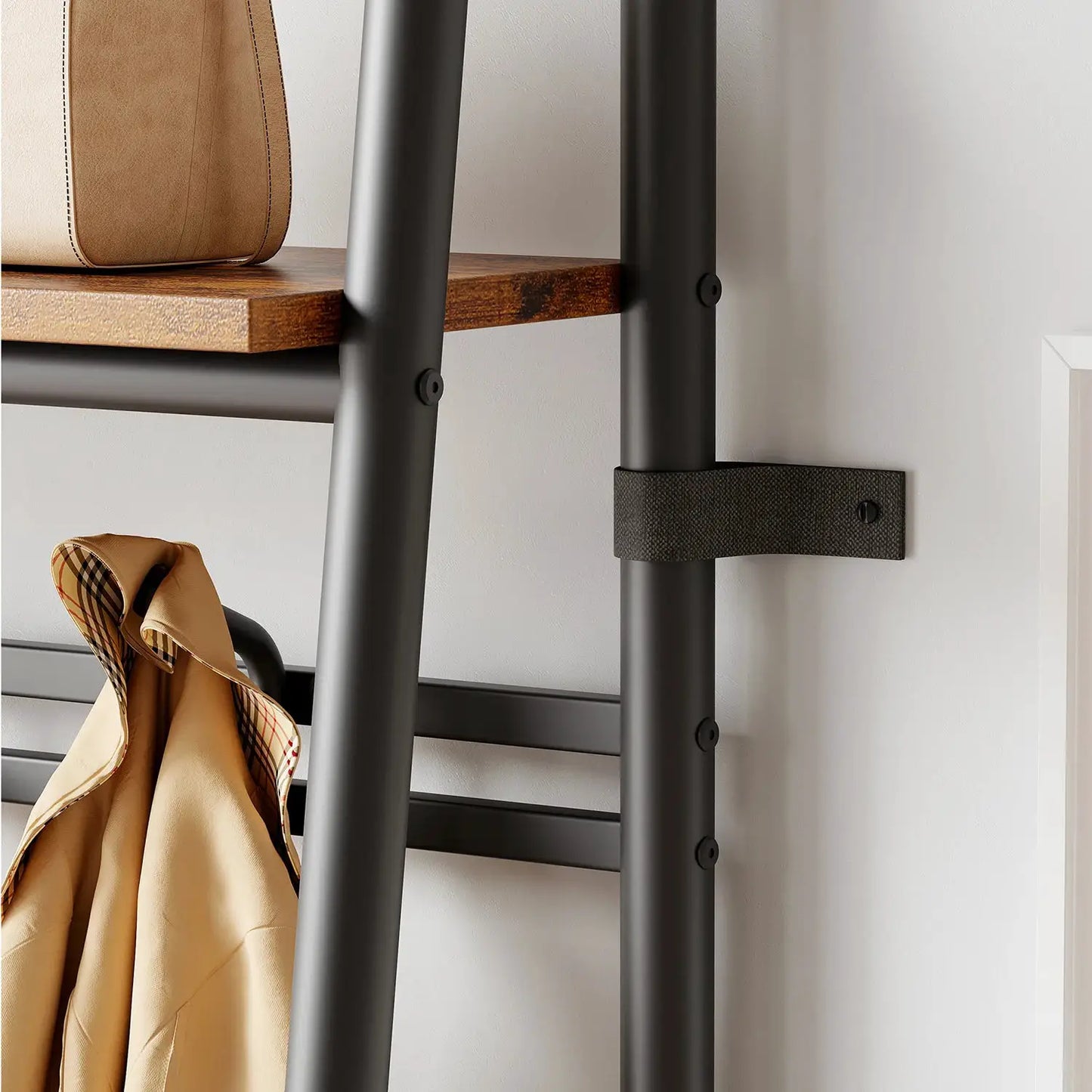 Coat Rack Shoe Bench, 4-in-1 Hall Trees Entryway Bench with Coat Rack and Shoe Rack, Steel Frame Storage Shelf and Hanging Bar from PriceLows™