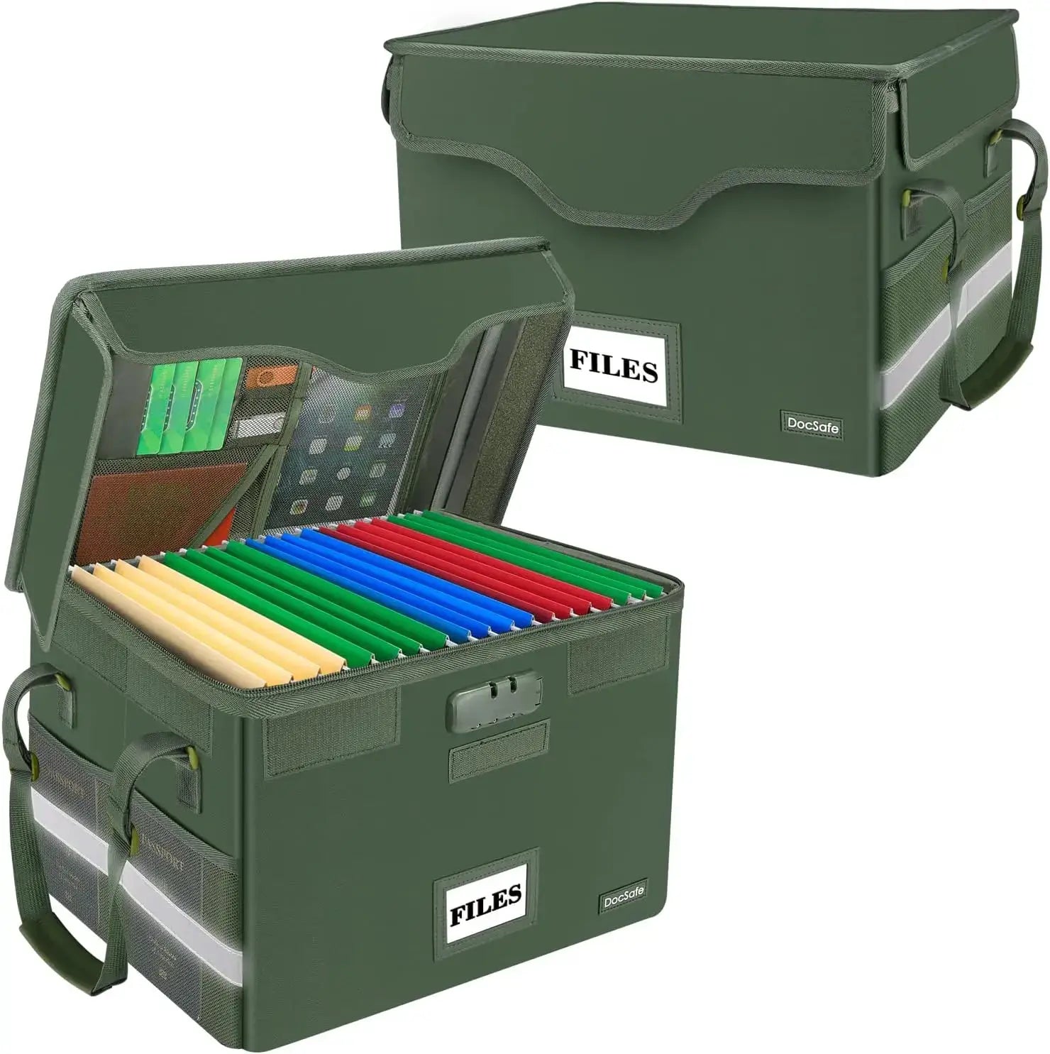 Fireproof Document Box with Lock, Portable File Storage, Collapsible, Holds Letter/Legal, Green, 2-Pack from PriceLows™