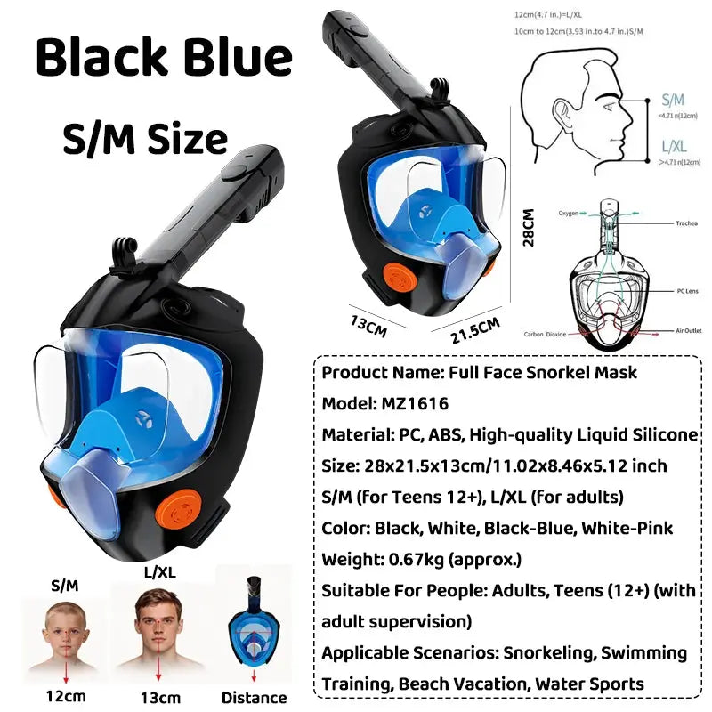 Full Face Snorkel Mask 180° Panoramic View Dry Top Snorkel Anti-Fog Leak-Proof Safe Breathing Swimming Diving Gear for Adults from PriceLows™