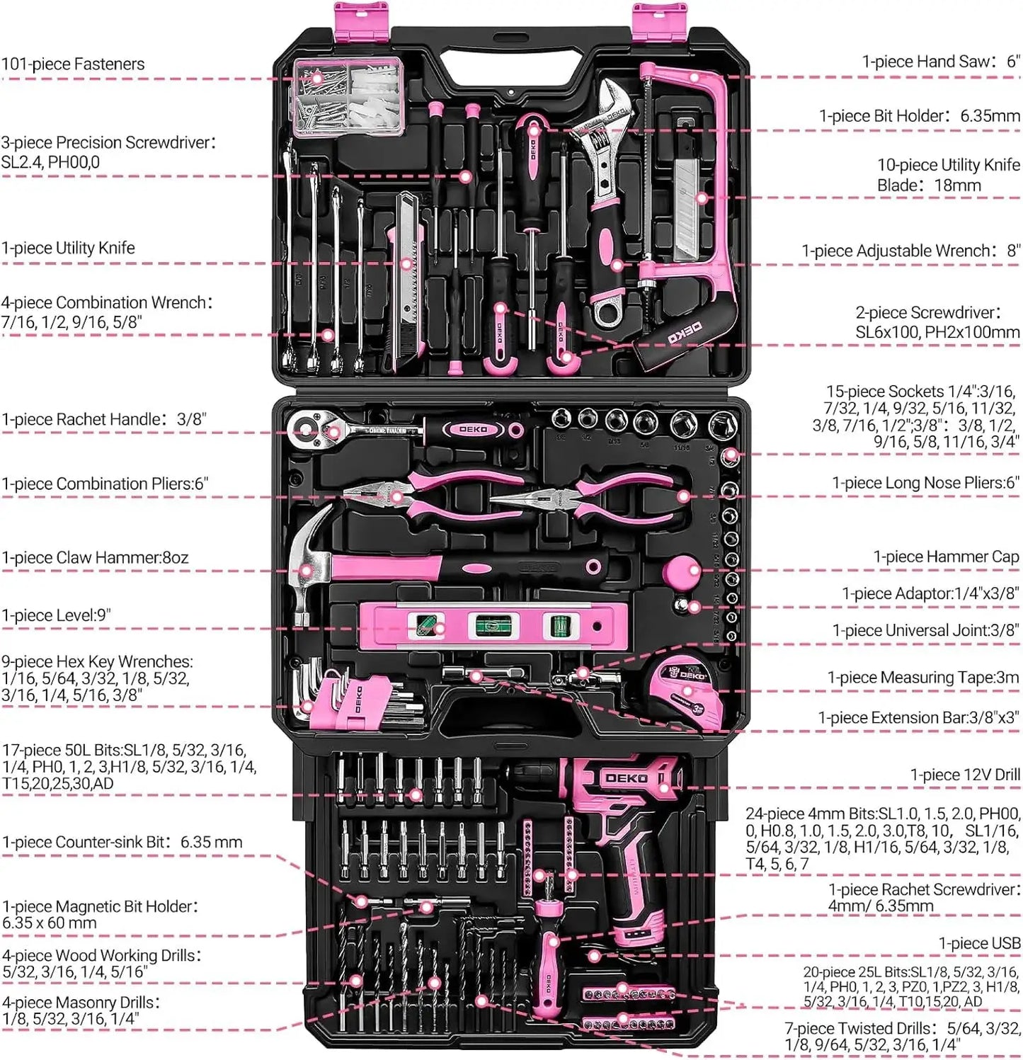 DEKO Home Mechanic Toolbox with 12V Power Cordless Drill Hand Repair Tools Sets Combo Kits Storage Organizer Drawer Case from PriceLows™