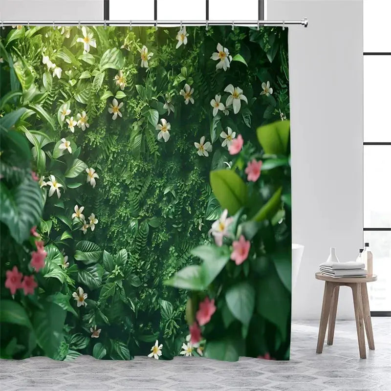 Green Leaves Shower Curtains Tropical Leaf Garden Vine Plant Wall Hanging Fabric Home Bathroom Decor Bath Curtain Set with Hooks from PriceLows™