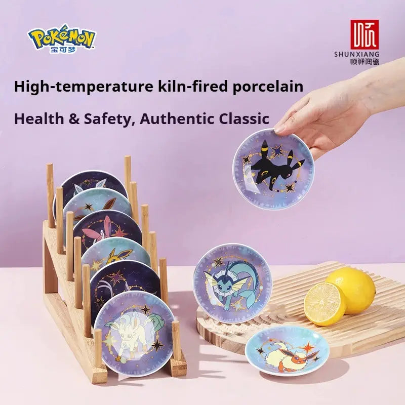 SHUNXIANG Pokémon Licensed Eevee Series Ceramic Plate Set Starry Sky Gift Box 9Pcs Dish Anime Themed Porcelain Tableware Gift from PriceLows™