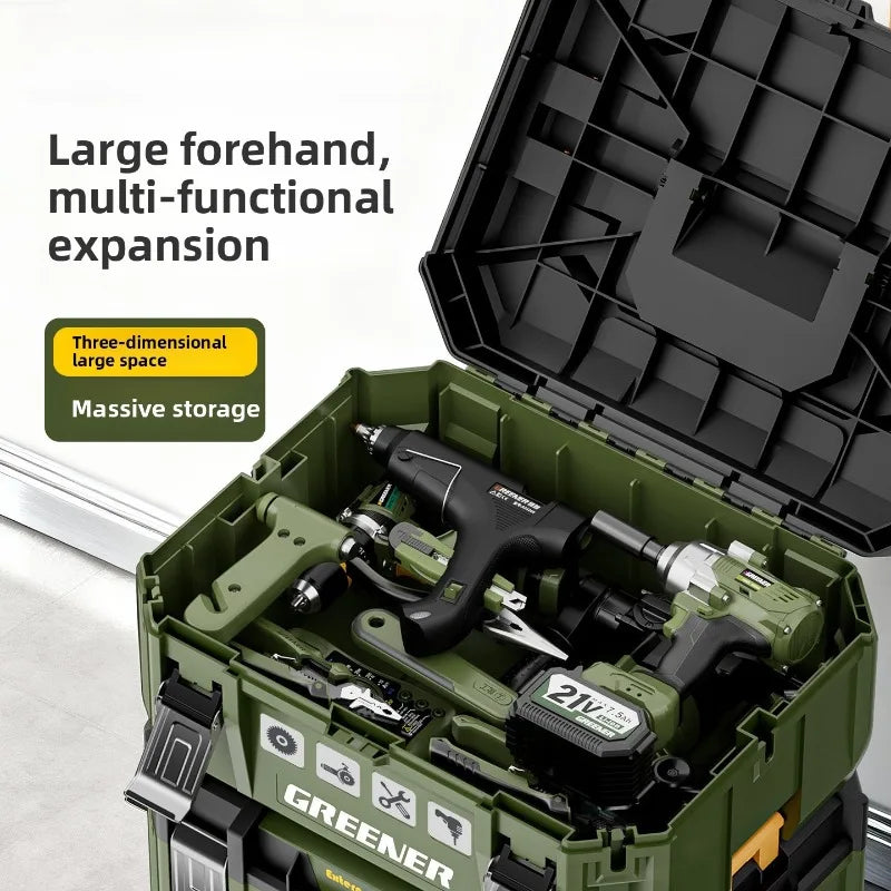 Stackable Toolbox Set Large Hardware Wide Storage Tote Luggage Rolling Handle Multi Function Organizer Box Tool Box Tool Chest from PriceLows™
