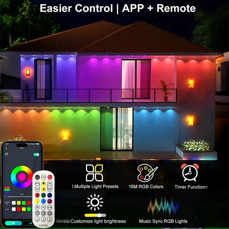 Permanent Outdoor Lights RGB Eaves Lights with Remote APP Control Outdoor Waterproof String Lights for Daily Holiday Roof Decor from PriceLows™