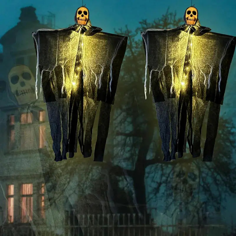 Hanging Ghost Prop | Glowing Skull Shape | Nonwoven Fabric | Standard Size