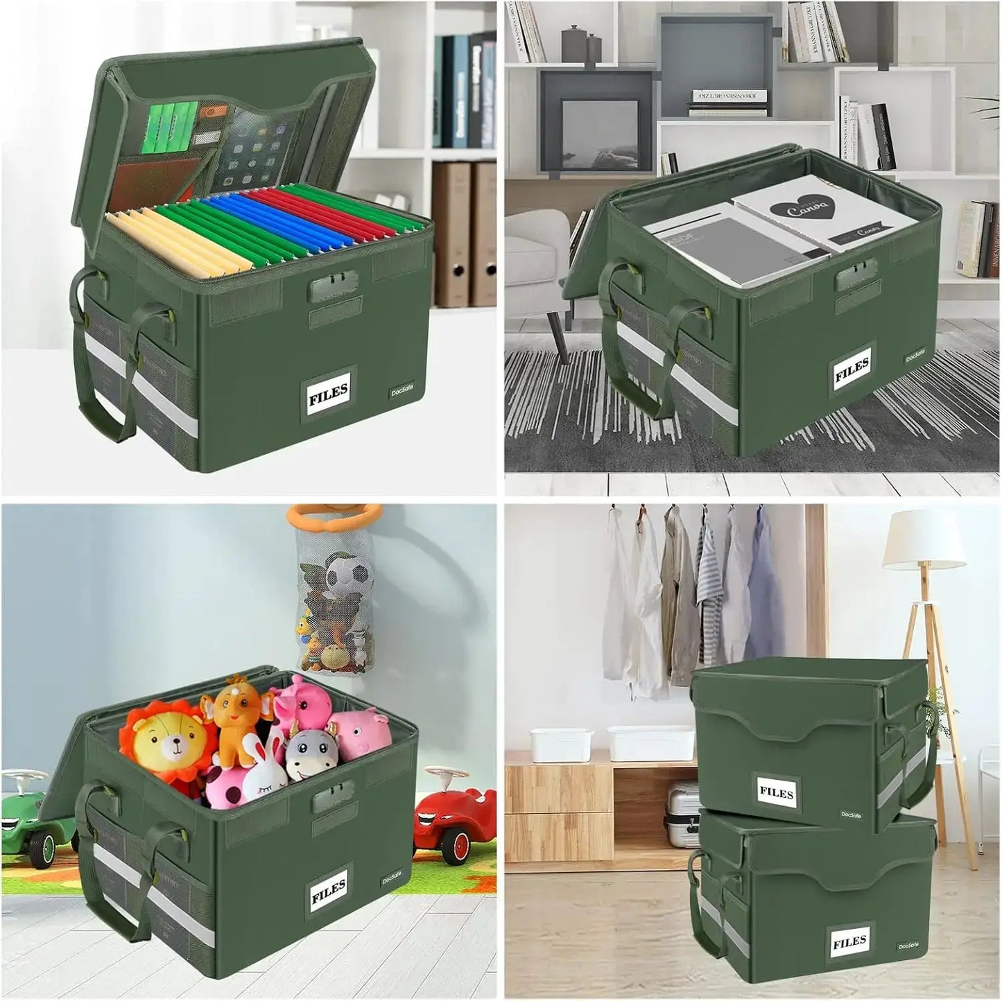 Fireproof Document Box with Lock, Collapsible File Storage Organizer for Home Office, Hanging Letter/Legal Folders, Green, 2 Pack from PriceLows™