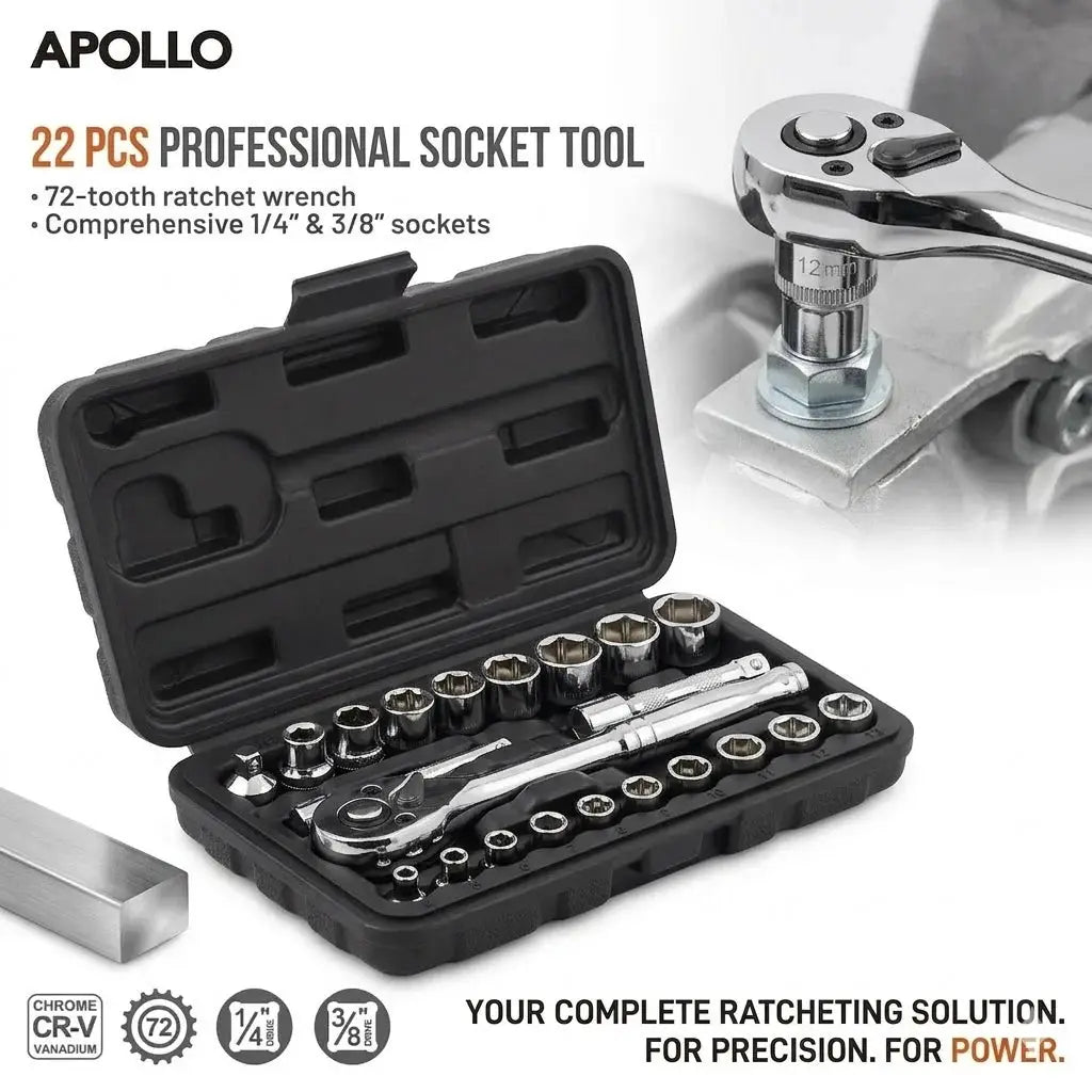 46/22pc 1/4" & 3/8" Drive Socket Set Heavy Duty Cr-V Ratchet Wrench Kit Professional Mechanic Tool Set for Auto & Home Repair from PriceLows™