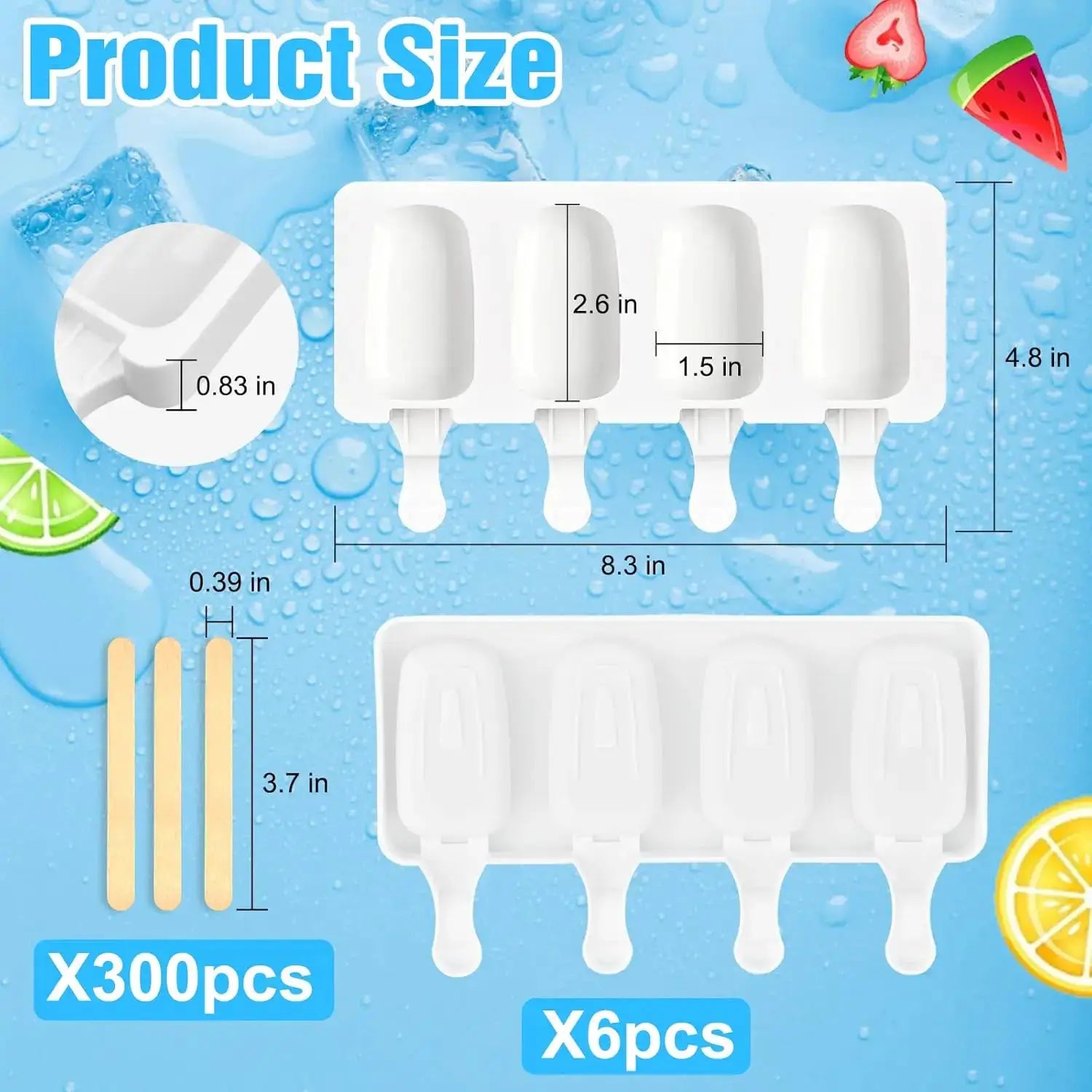 6 Pcs Silicone Popsicle Molds with 300 Wooden Sticks, 4 Cavity Ice Lolly Mold for DIY Frozen Treats, Easy Release and Dishwasher from PriceLows™