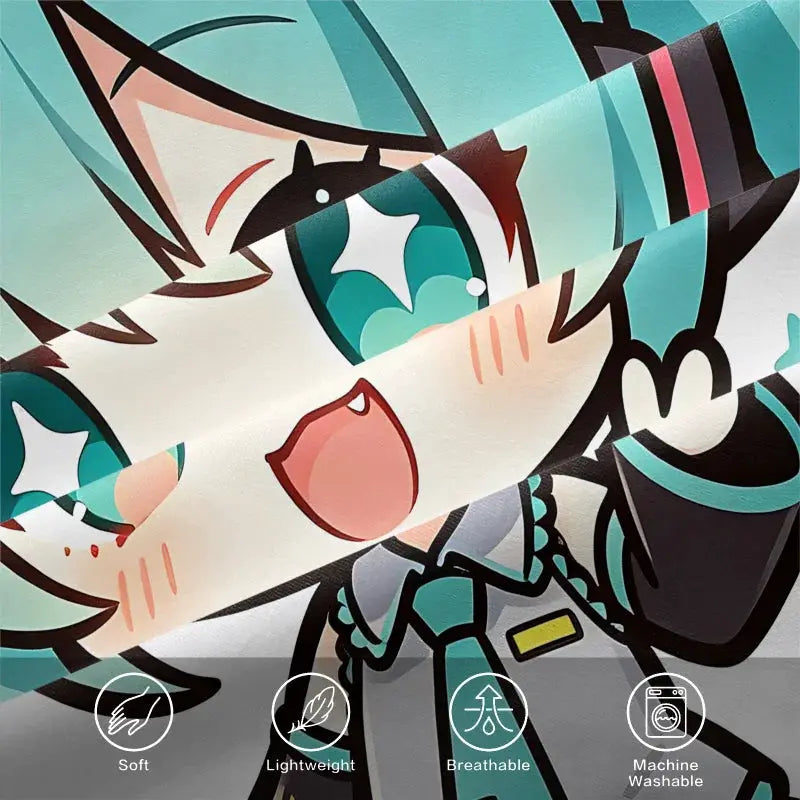 3Pcs Hatsune Miku Chibi Style Fitted Sheet Set Cute Anime Bed Cover with Pillowcases Deep Pocket Teen Room Fans Room Decor Gift from PriceLows™