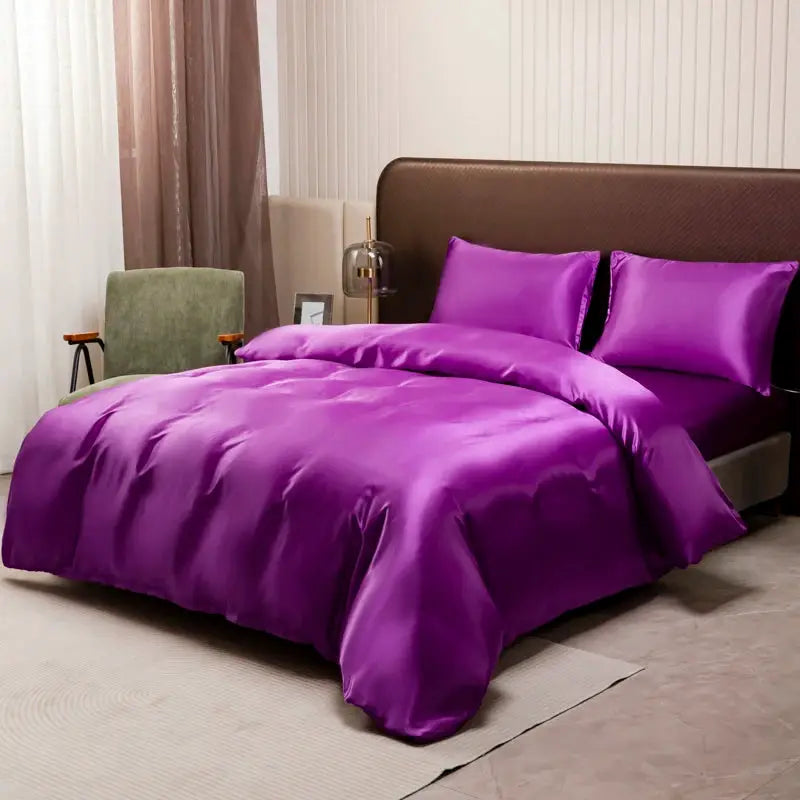 Ice Silk Duvet Cover Set | Solid Black | 80Gsm Light | Multiple Sizes
