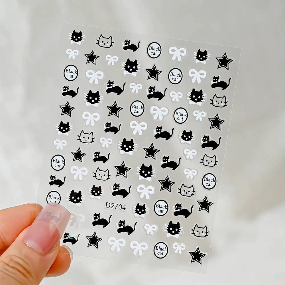 1PC 5D Cartoon Black Cat French Nail Stickers Kawaii Aurora Shell Cat Star Nail Decals 8*10cm Self-Adhesive Manicure Accessories from PriceLows™