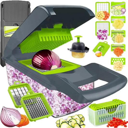 Vegetable Chopper Dicer | 420 Stainless Steel Blades | With Container | 13.5 Inches Long