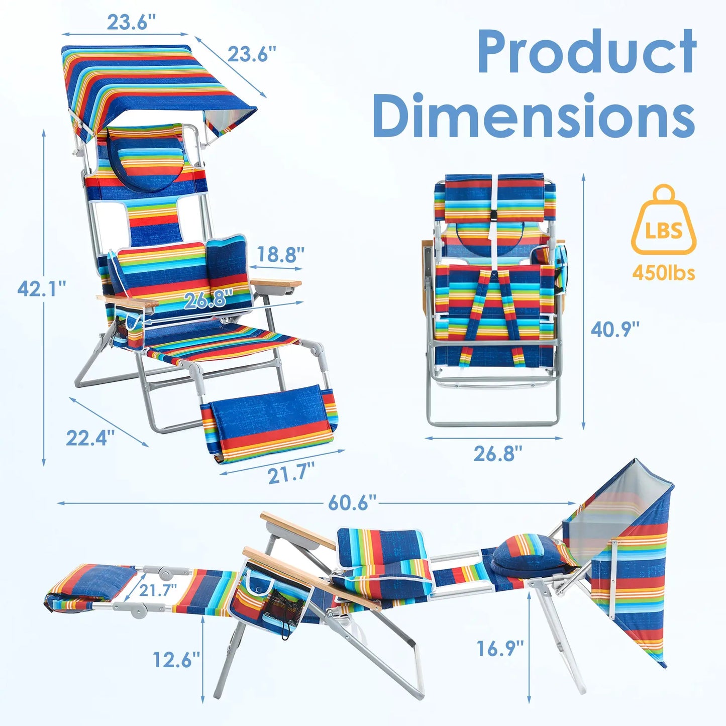 TCGBKAF Backpack Beach Chair with 5-Position Footrest Sunbathing Lounge Chair with Canopy for Pool&Beach&Lawn Double Shoulder Straps Folding Tanning Chair with Face&Arm Hole from PriceLows™