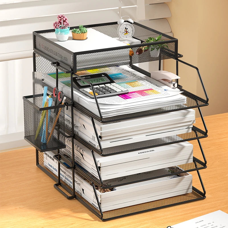 Desk Organizer | 4 Tier Stackable | Metal | Black Finish