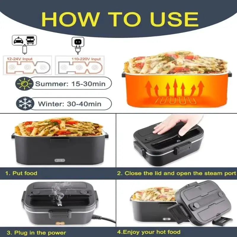 1.8L Food Heater 3 in1 Portable Leakproof Heated Lunch Box 75W Electric Lunch Box for Car Truck Office with Insulated Carry Bag from PriceLows™