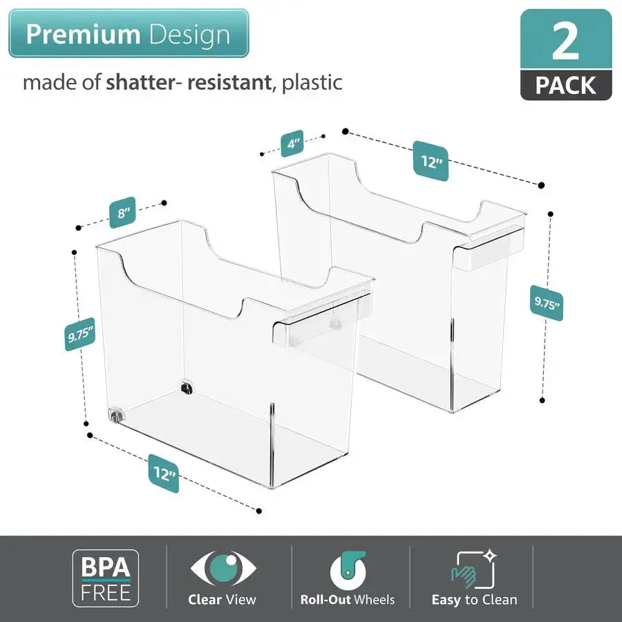 Roll Out Bottle Organization Bins 2 Sizes Pantry Under Sink Organizer with Wheels amp Handles Clear Plastic Organizing Container from PriceLows™