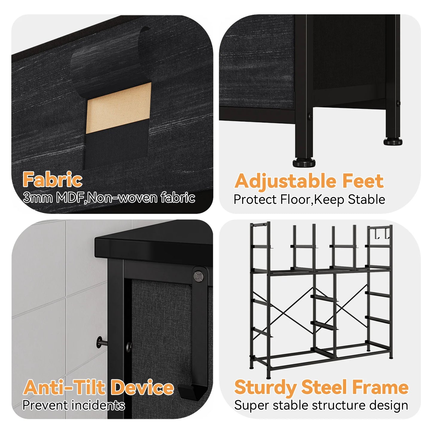 Dresser | 12-Drawer | Fabric Storage Cabinet | Metal Frame With Wood Top