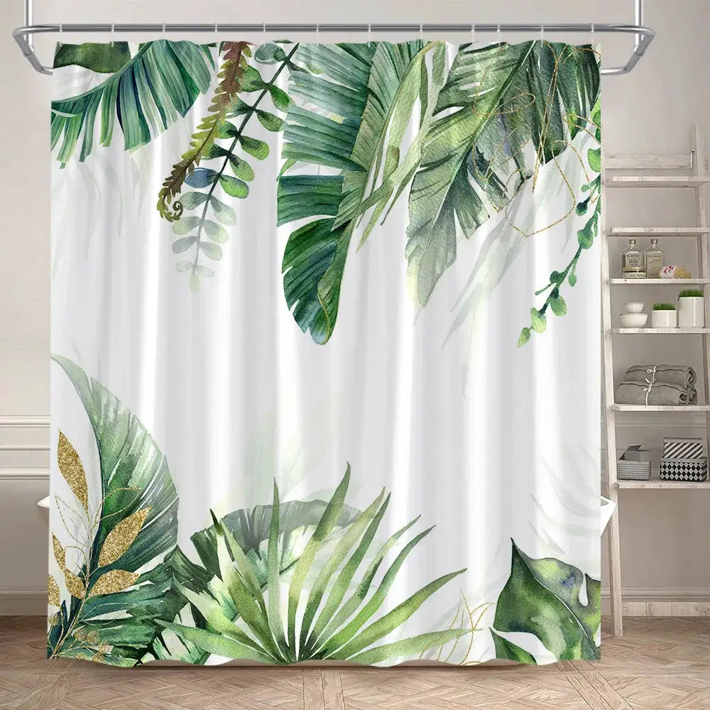 Tropical Leaves Shower Curtain Green Palm Leaf Monstera Plant Bath Curtains Set Polyester Fabric Home Bathroom Decor with Hooks from PriceLows™