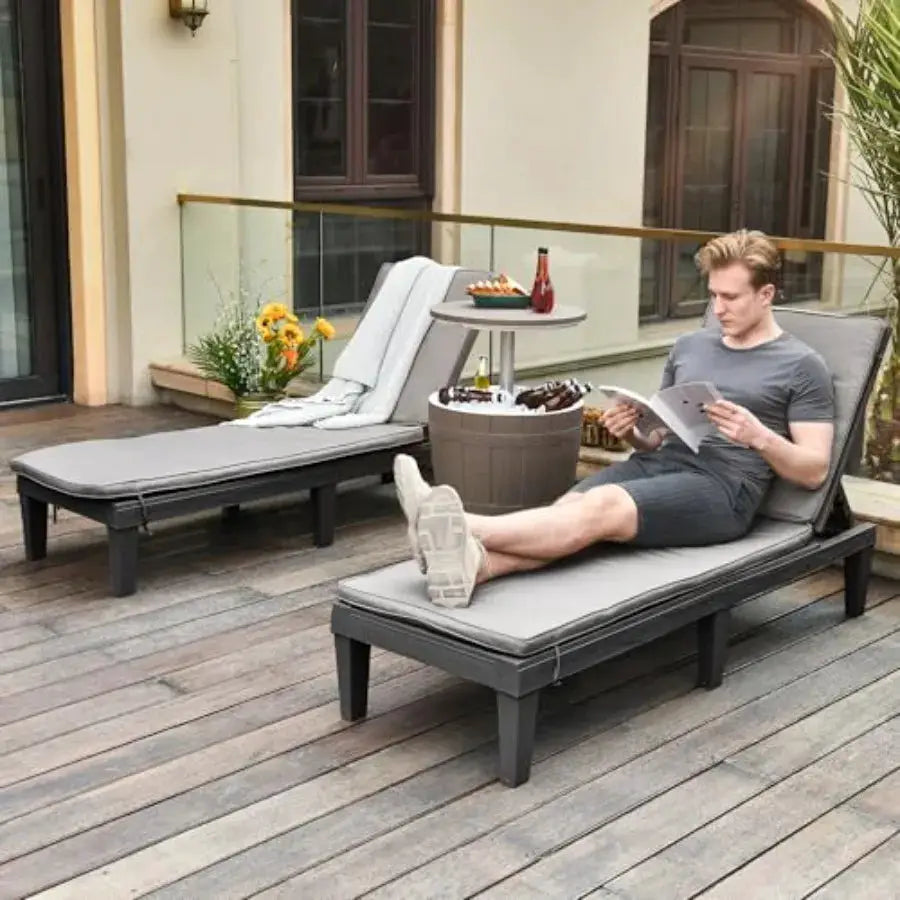 Outdoor chaise lounge chairs with cushion and adjustable backrest black steel frame waterproof fabric lightweight design 265 lb from PriceLows™