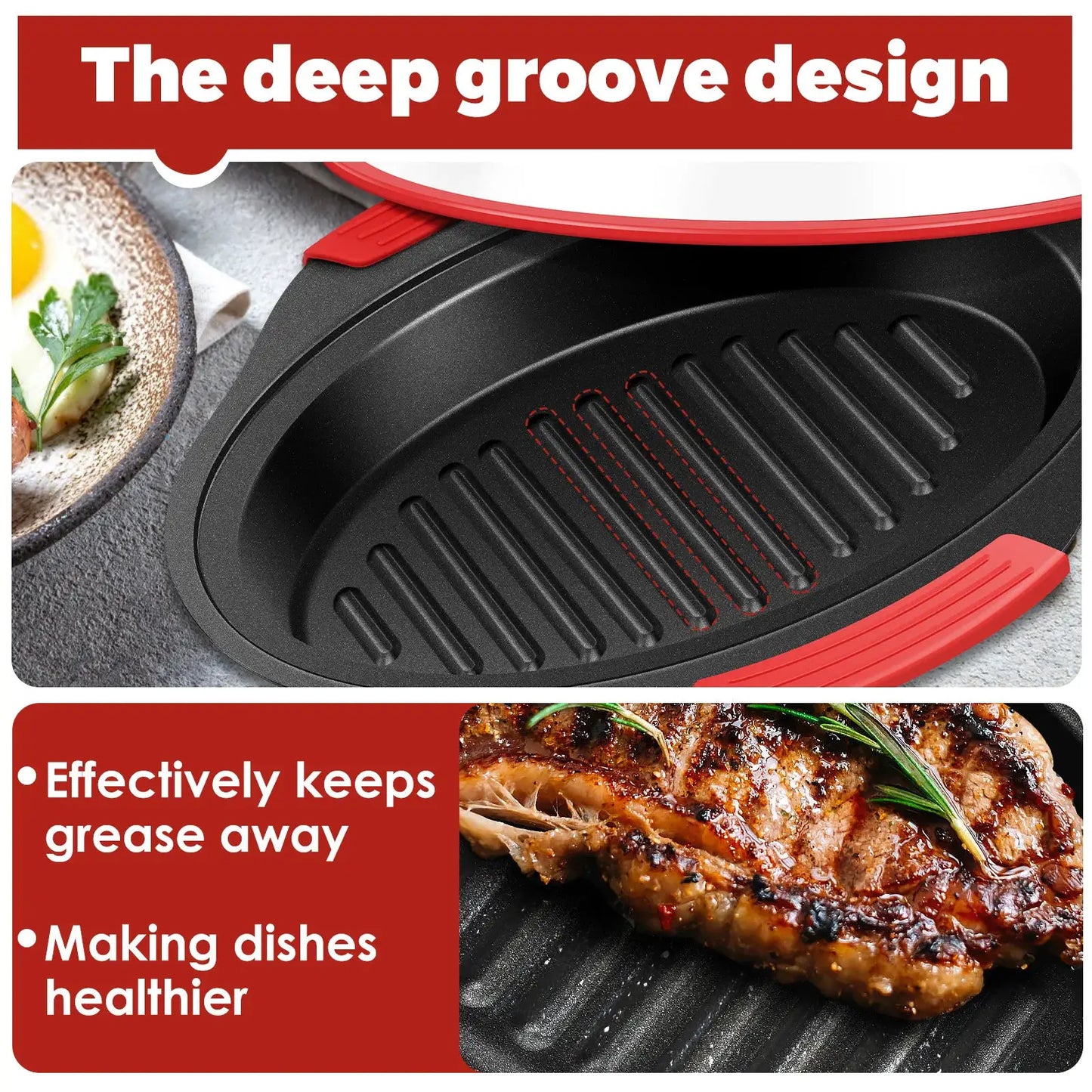 Microwave Grill Pan | Nonstick Aluminum | With Cover