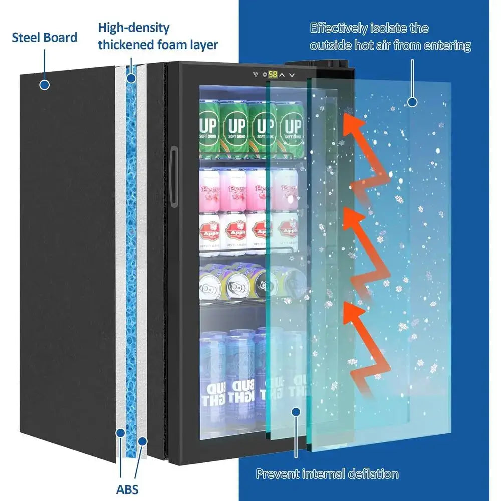 Compact 120-Can Beverage Refrigerator with Glass Door, Ideal for Wine, Soda, and Home Bar Use from PriceLows™