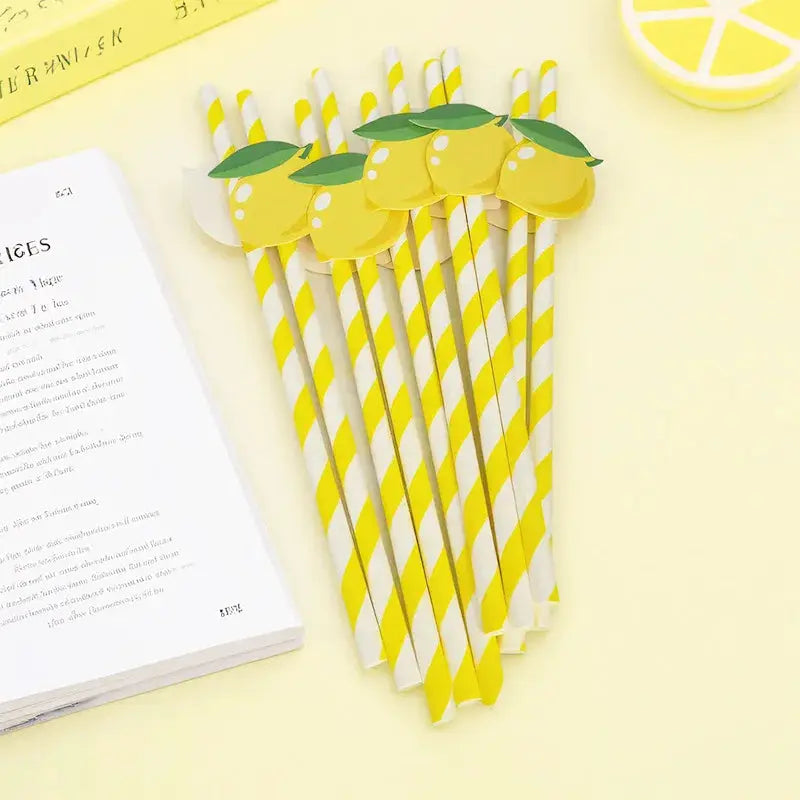 Disposable Paper Straws | Summer Lemon Print | 20 Piece Set