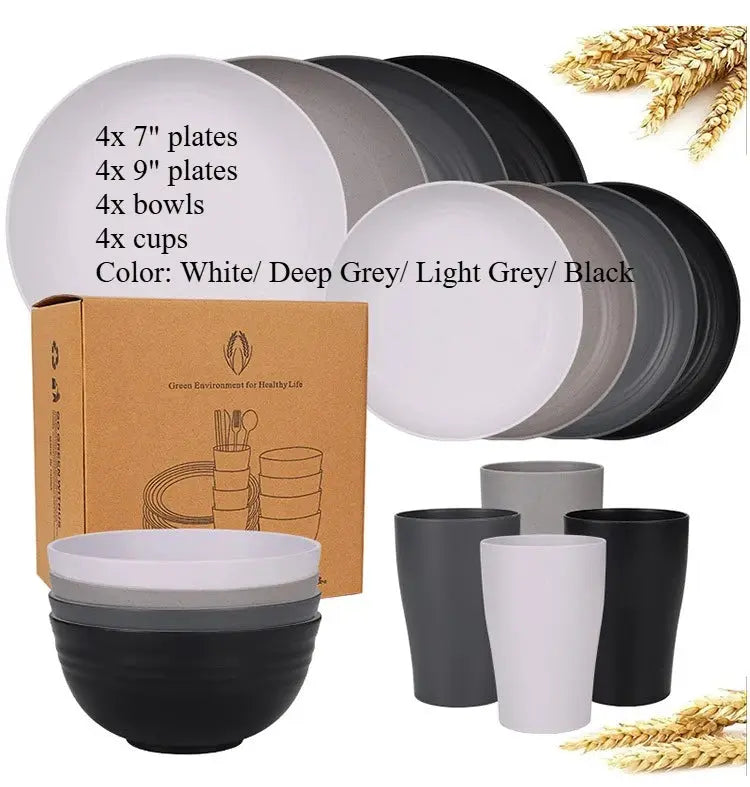 Natural Wheat Straw Tableware Set Dinnerware Sets Biodegradable Unbreakable Plates, Bowls, Cups Lightweight for Kitchen Camping from PriceLows™