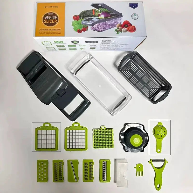 Vegetable Chopper | Stainless Steel Blades | 14/16-Pcs | Multi Blade