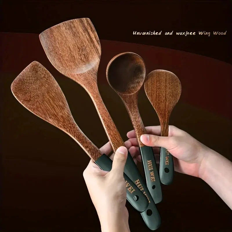 A set of wooden kitchen utensils such as spatula, cooking special, household non-stick pan, heat-resistant and durable cookware from PriceLows™