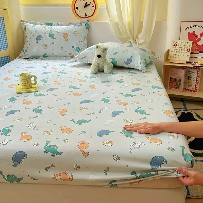 Cartoon Dinosaurs Fitted Sheet 1Pc Kawaii Mattress Cover Wild Animal Flower Leaf Bedding Set for Boys Girls Adult No Pillowcases from PriceLows™