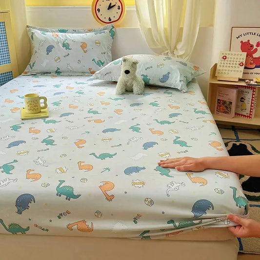 Cartoon Dinosaurs Fitted Sheet 1Pc Kawaii Mattress Cover Wild Animal Flower Leaf Bedding Set for Boys Girls Adult No Pillowcases from PriceLows™