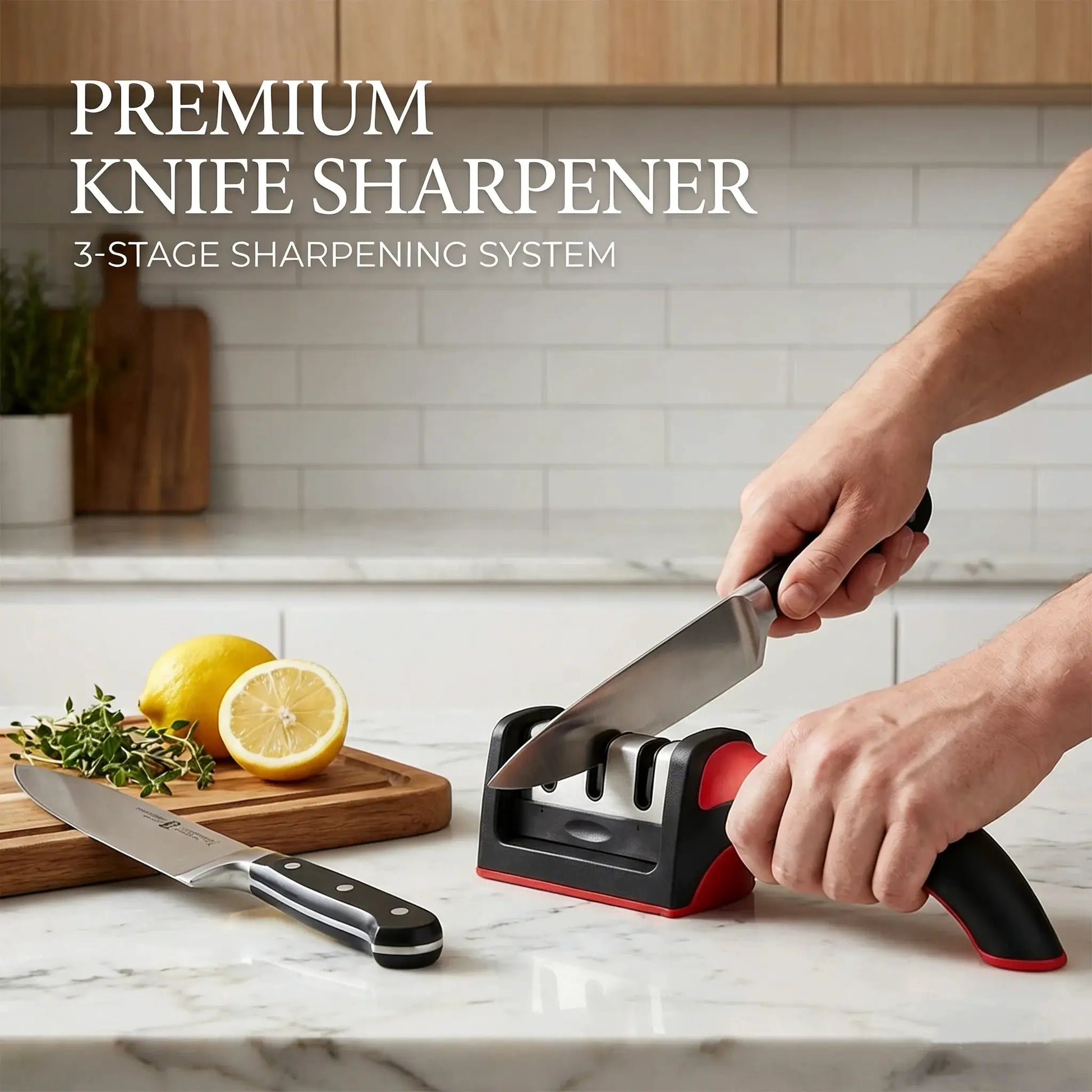 Ergonomic Handle 3 in 1 Knife Sharpener Stainless Steel Slots Sharpens Knives Scissors 19.3cm Kitchen Sharpening Tool from PriceLows™