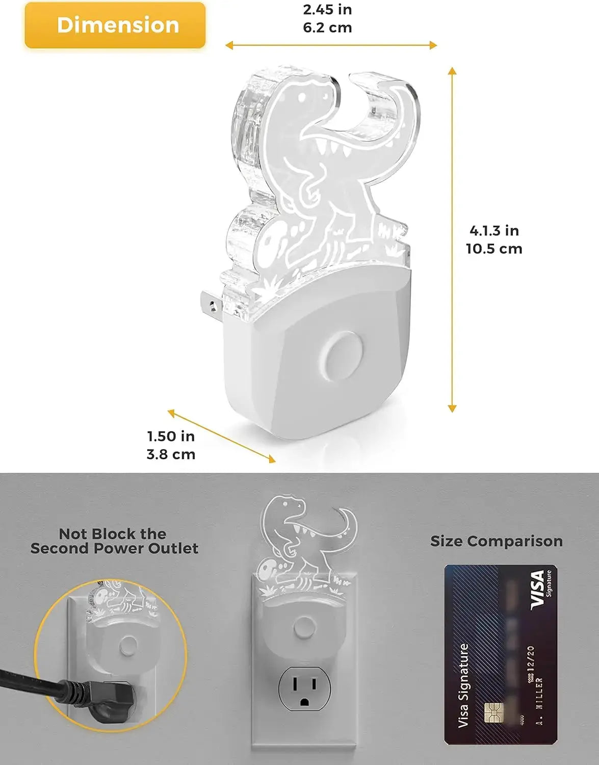 Dinosaur Night Light for Kids, Plug-in LED with Dusk-to-Dawn Sensor, 3 Modes, RGB+Warm White, Nursery Room Decor from PriceLows™