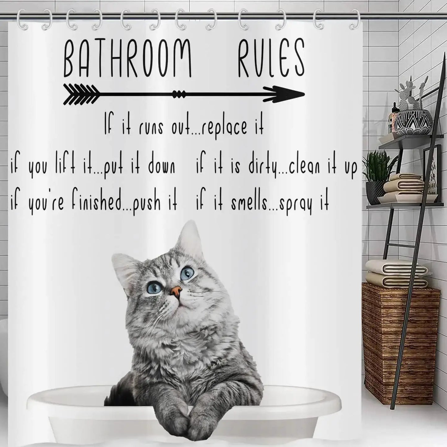 Cute Cat Blue Children Shower Curtain Waterproof Washable Polyester Material Bathroom Decorative Curtain with Hook from PriceLows™