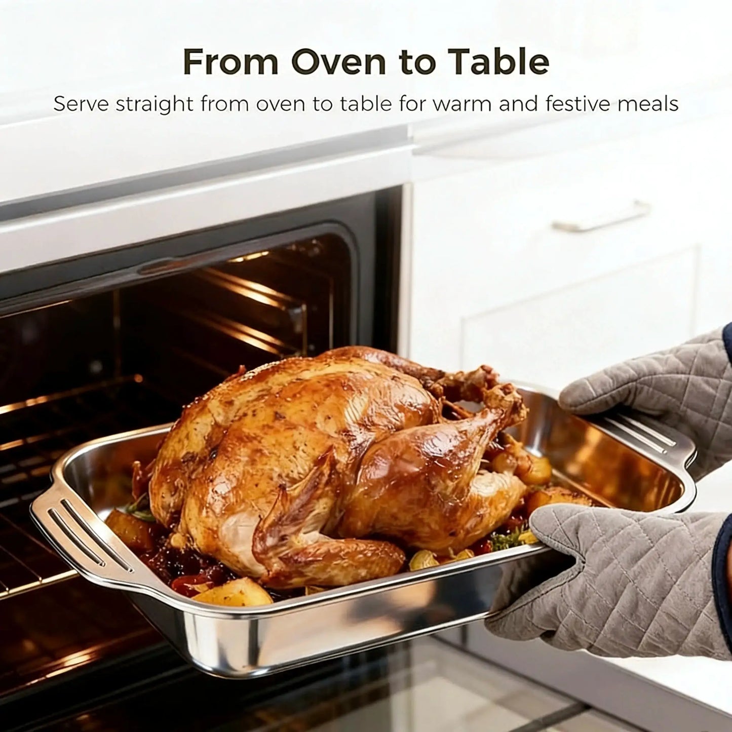 Stainless Steel Baking Pan | With Lid And Handles | Deep Roaster | Family Meals