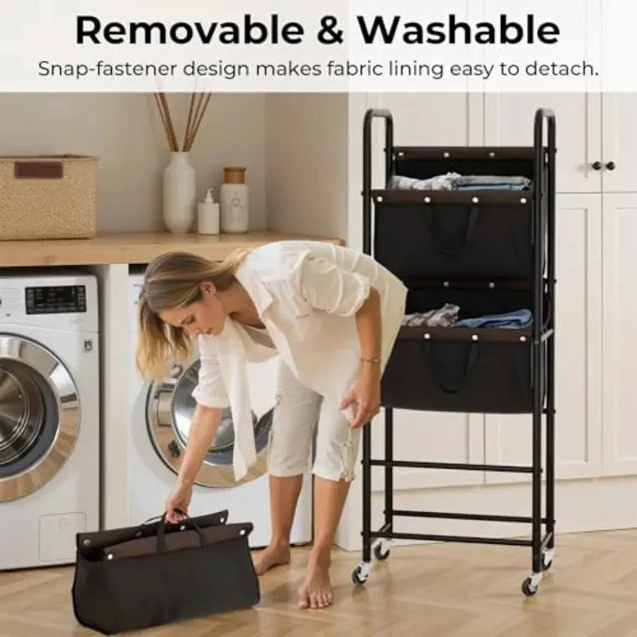 3 Tier Laundry Sorter, Laundry Basket with Wheels, Laundry Room Organization and Storage, 3 Section Rolling Laundry Cart for Do from PriceLows™