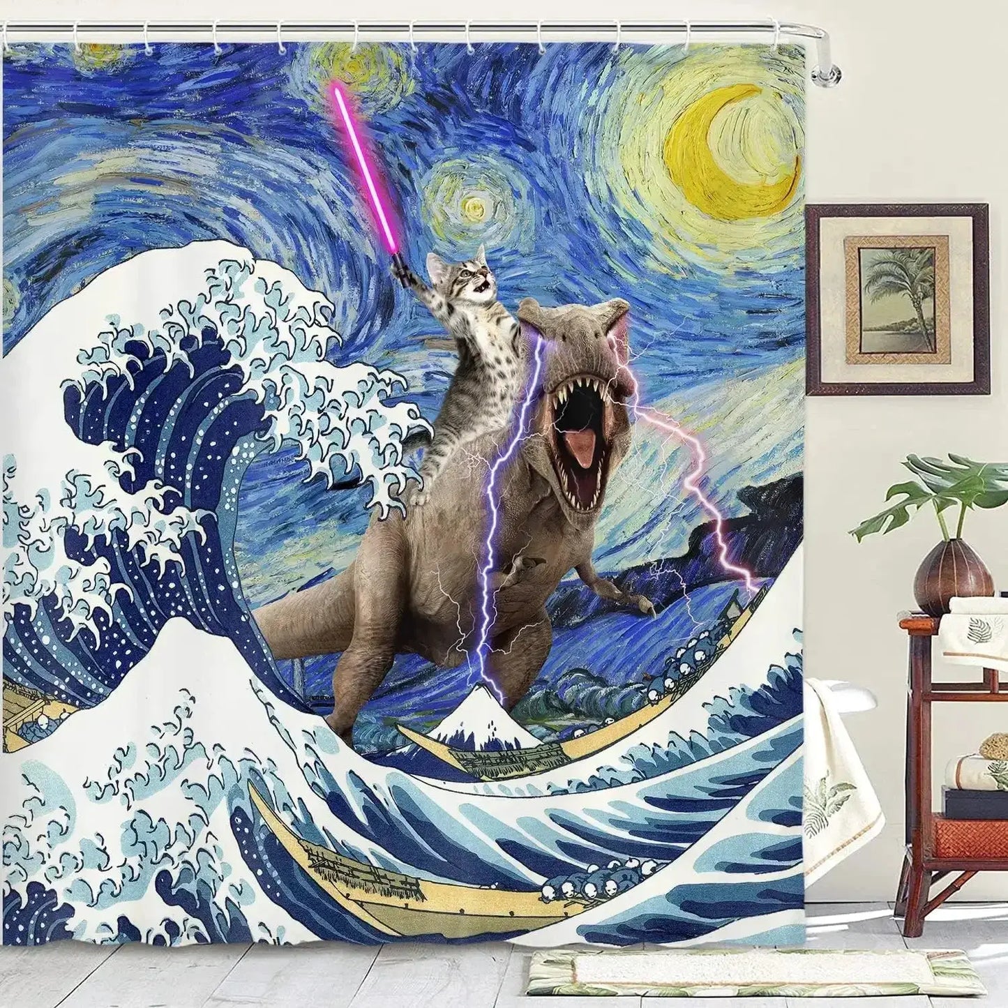 Funny Shower Curtains Bathroom Curtain With Hooks Decor Waterproof Cute Cat Dinosaur Bath Polyester Fabric 3D Cortinas De Ducha from PriceLows™