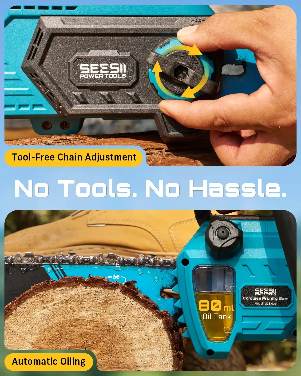 Seesii 40V 18Inch Cordless Electric Saw 2200W Brushless Chainsaw With Automatic Oiler Garden Woodworking Cutting Tool For Makita 18v Battery pin from PriceLows™