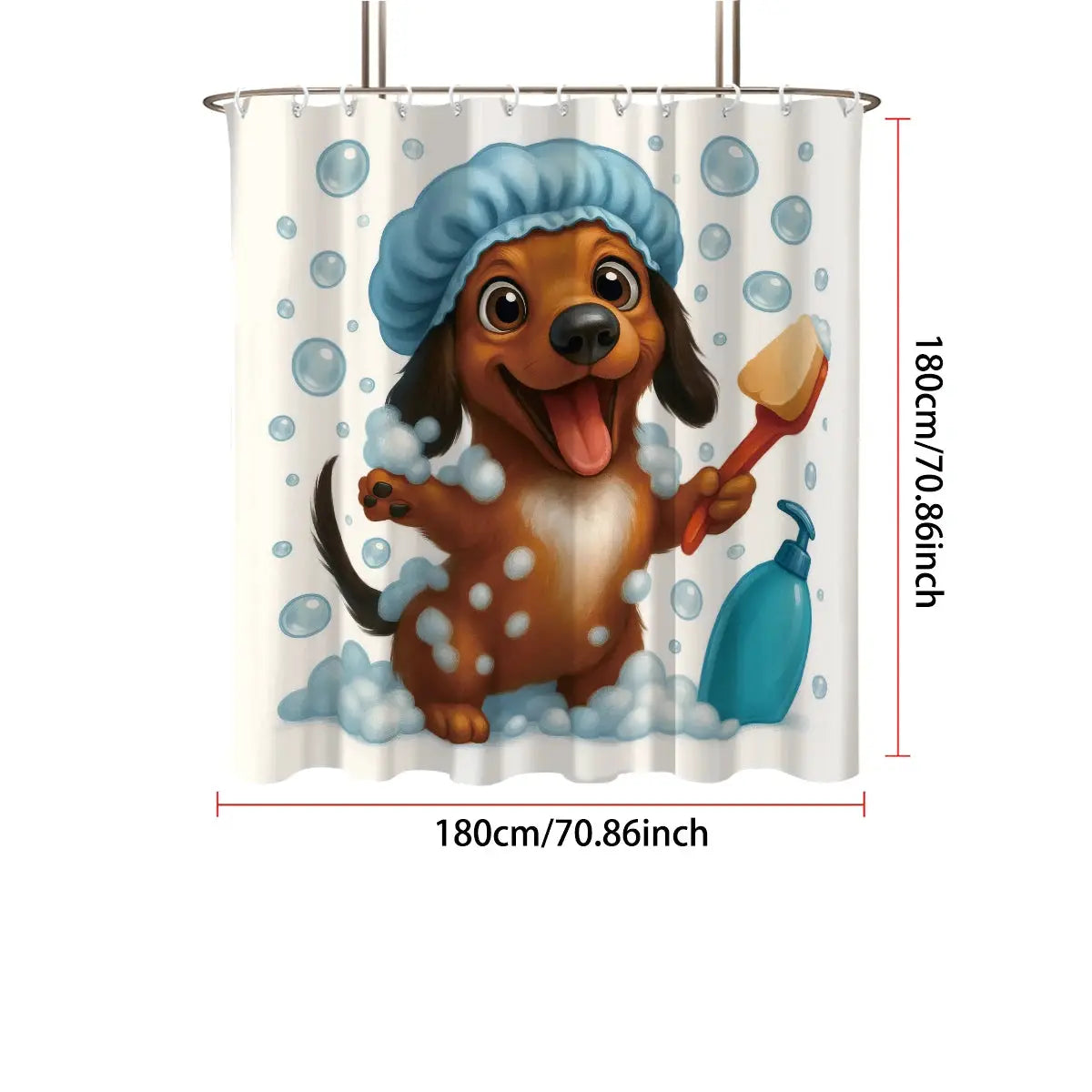 1pc Cute Bathing Sausage Dog Printe Shower Partition Privacy Hanging Curtain with 12 Hooks Multiple Sizes Easy Installation from PriceLows™