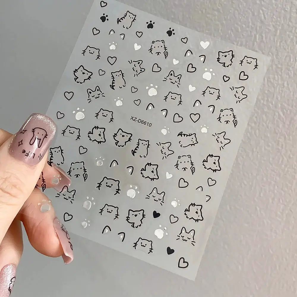 1PC 5D Cartoon Black Cat French Nail Stickers Kawaii Aurora Shell Cat Star Nail Decals 8*10cm Self-Adhesive Manicure Accessories from PriceLows™