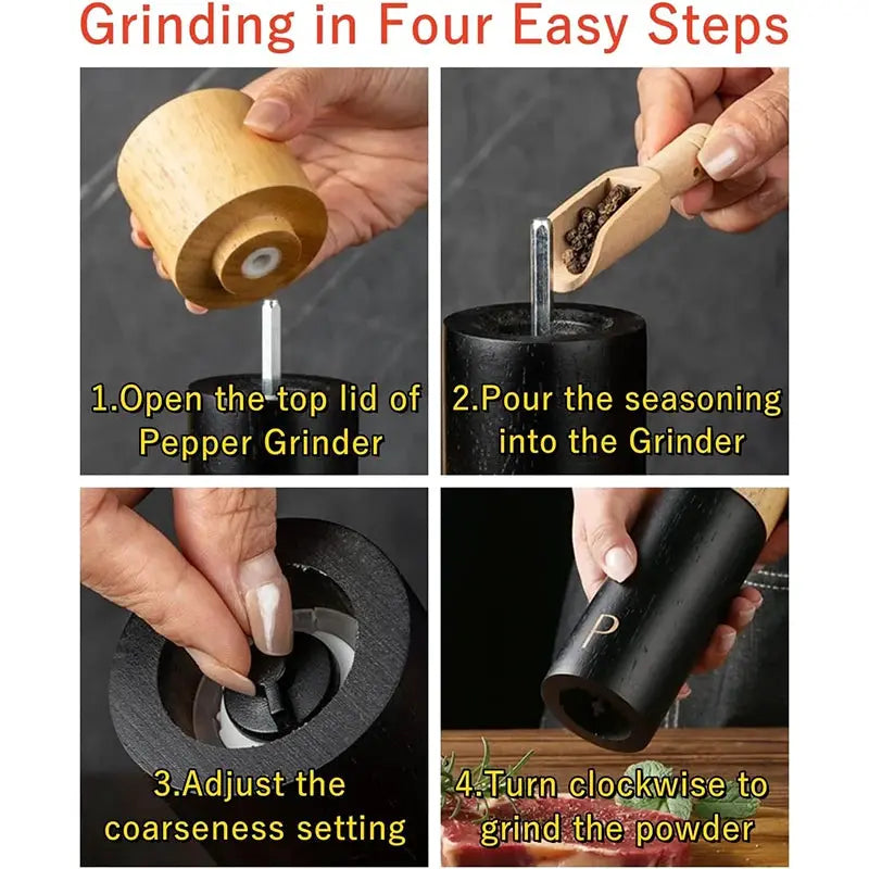 Salt And Pepper Grinder Set | 7 Inch | Adjustable Ceramic Coarseness | JT323