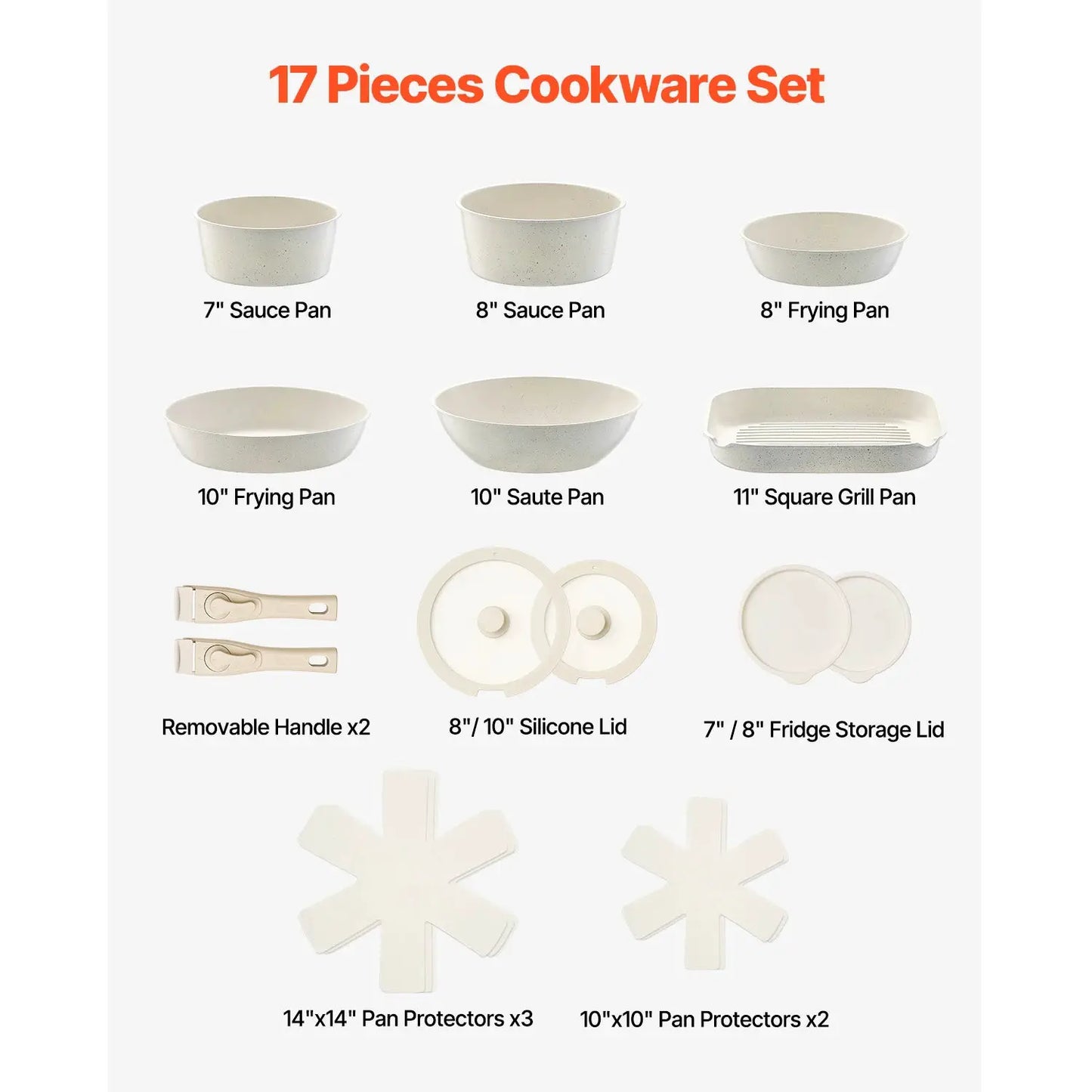 SucceBuy 17 Piece Pots and Pans Set Nonstick Detachable Handle Cookware Kitchen RV Cooking Sets, with Frying, Sauce, Saute Temp from PriceLows™