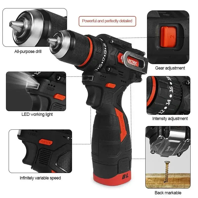 Brushless Electric Drill Tapping Cordless Impact Drill Metal Ratchet Chuck Electric Hand Drill Household Electric Screwdriver from PriceLows™