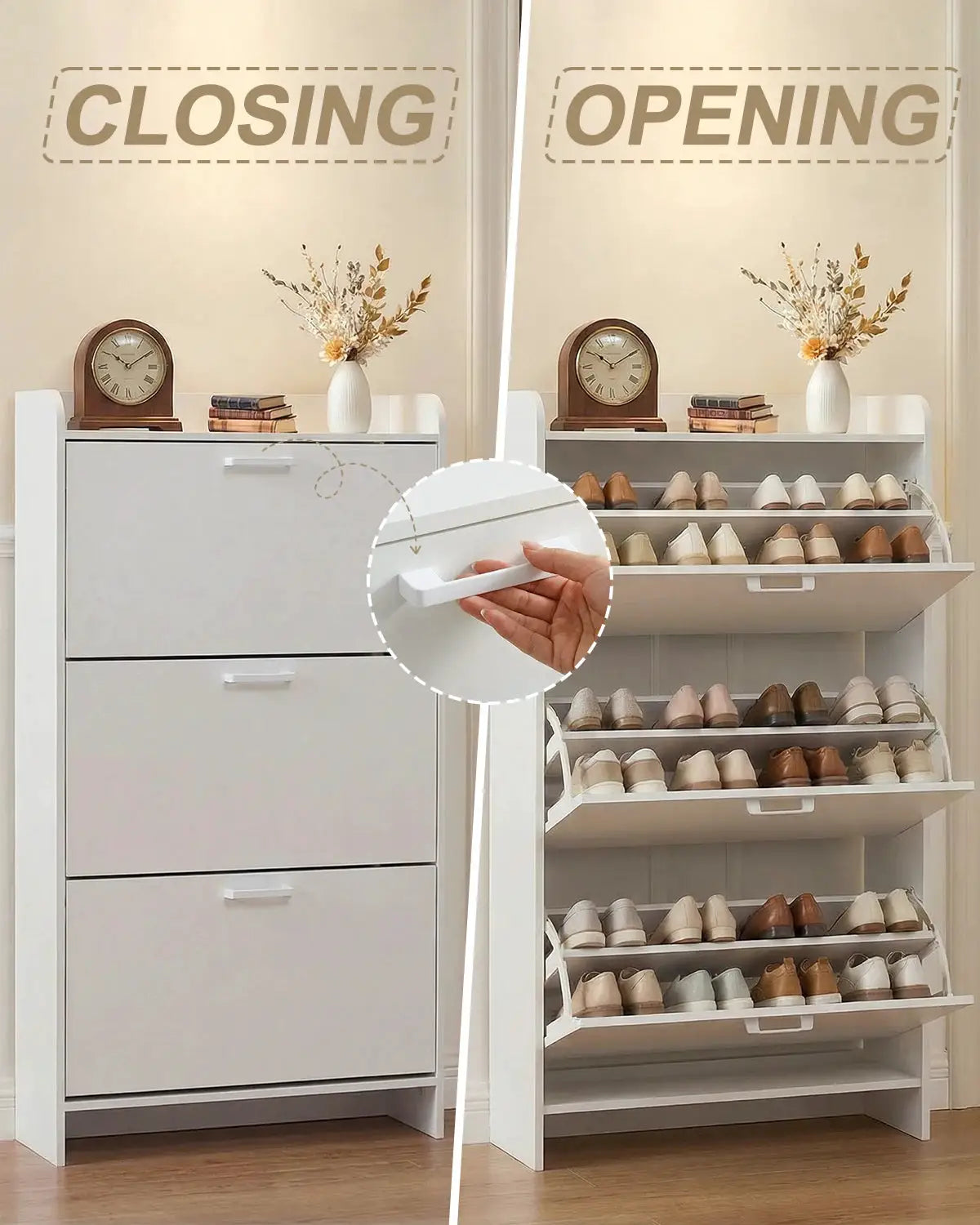 Shoe Cabinet with 3 Flip Drawers, Slim Wooden Shoe Storage Organizer for Entryway, Hallway & Living Room from PriceLows™